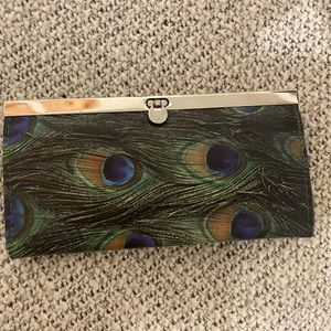 Peacock feather clutch